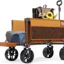 TIMBER RIDGE 47" L Collapsible Wagon with Tailgate & Brake, 300lbs Heavy Duty Beach Wagon with All-Terrain Big Wheels, 250L Foldable Utility Cart for Sand Camping Sports Shopping, Orange