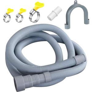 Lyplus Universal 16.4ft Washing Machine & Dryer Drain Hose, 1-1/2" Gray Polypropylene Hose with Clamp