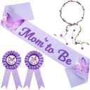 Chunful Butterfly Theme Mom to Be Sash Baby Shower Dad to Be Pin and Flower Crown Headband for Gender Reveals Party Baby Shower Party Favors Decorations for Girls Pregnancy Photo Props GiftsPurple