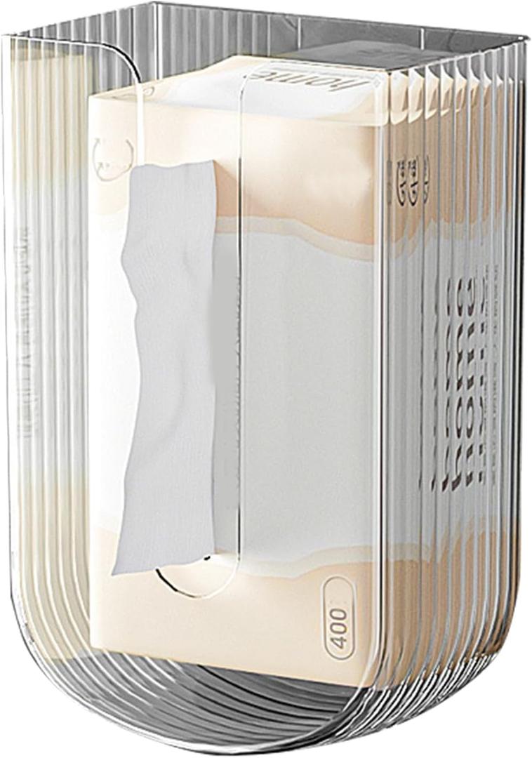 No-Drill Wall-Mounted Transparent Tissue Box Holder  Stylish and Durable Home Decor, Perfect for Bathroom, Kitchen, and Living Room (White)