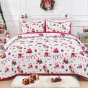 Yinhua 3 Piece Christmas Quilt Set, Santa Claus Queen Quilt Bedding Sets with 2 Pillow Shams, Reversible Quilts Sets Soft Lightweight Bedspread Coverlet for Winter Christmas Decor, 90'' x 90'' (Xmas Tree & Stockings)