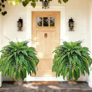 2pcs 48in 88 Blades Artificial Boston Ferns for Outdoors Large, UV Resistant Faux Outdoor Plants,Weatherproof Fake Ferns Plants Outdoor Indoor for Garden Porch Patio Home Decor
