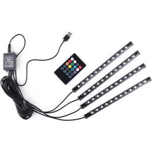 Car LED Strip Lights, 4Pcs 48 LED Interior Lights, Multicolor Music Car Strip Light Under Dash Lighting Kit with Sound Active Function and Remote Controller, DC 12V