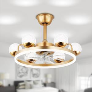 23 inch Gold Chandelier Ceiling Fan with Light, Dimmable LED Fandelier Ceiling Fans with Lights DC Motor 6 Speeds Modern Ceiling Fan for Bedroom Living Room