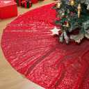 Libima 84 Inch Red Large Christmas Tree Skirt Oversized Sequin Xmas Glittery Round Gorgeous Ornaments Skirts for New Year Holiday Party