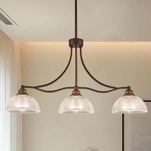 3-Light Oil Rubbed Bronze Pendant Light for Kitchen Island Antique Dome Hanging Light Fixture Brushed Bronze Dinner Room Light with Crystal Glass Adjustable Pendant Lamp for Bedroom Hallway Entryway