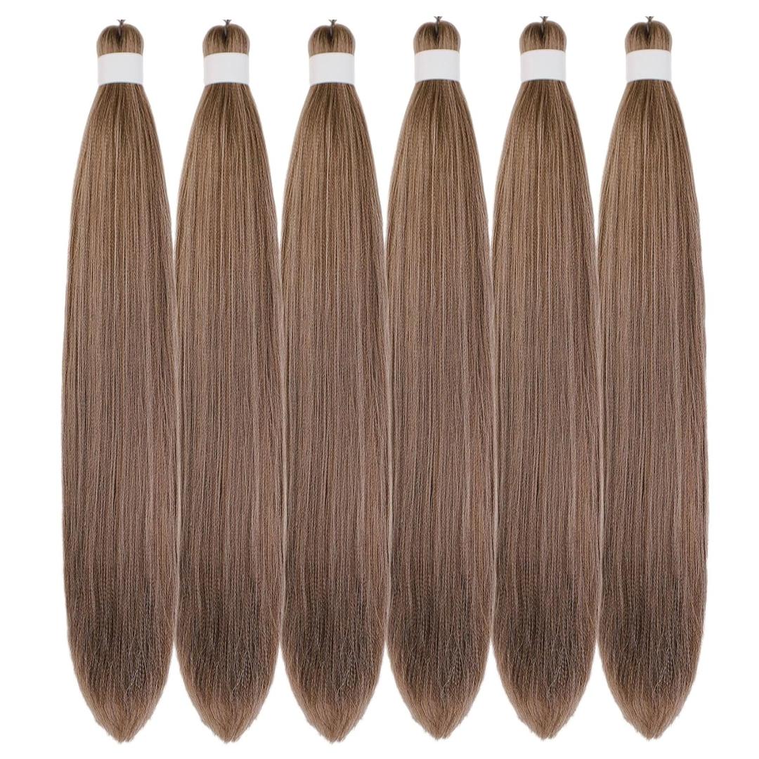 Ash Brown Braiding Hair Pre Stretched Knotless Braiding Hair Synthetic Box Braids Brown Hair Extension for Braiding (6 Packs)