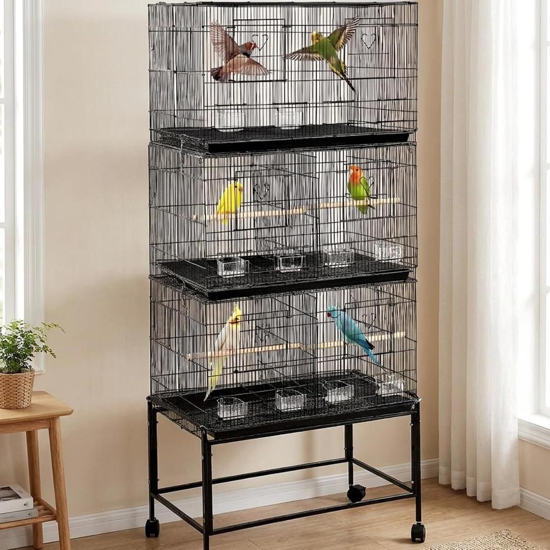 Menkxi 3 Tier Stackable Bird Flight Cage Large with Dividers, 76 x 30 Inch