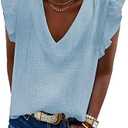 Dokotoo Womens 2025 Cute V Neck Ruffle Sleeveless Shirts Elegant Tank Tops Blouses 2XL