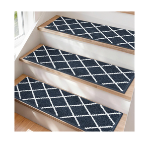 COSY HOMEER Edging Stair Treads Non-Slip Carpet Mat 28inX9in Indoor Stair Runners for Wooden Steps, Stair Rugs for Kids and Dogs, 100% Polyester TPE Backing 15pcs,Navy