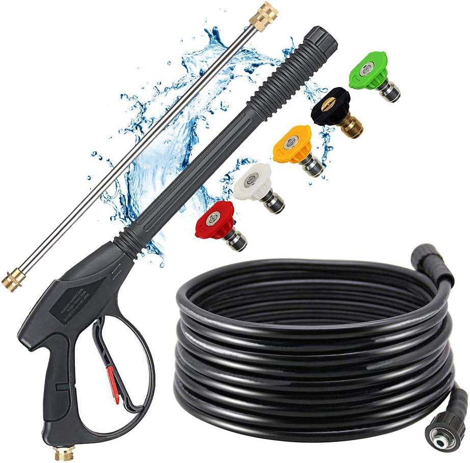 Selkie Pressure Washer Gun with Extension Wand and 26" Hose, Pressure Washer Gun with 26inch Pressure Washer Hose,16inch Extension Wand, 5 Nozzle Tips, and M22 15mm & M22 14mm Fitting, 4000 PSI