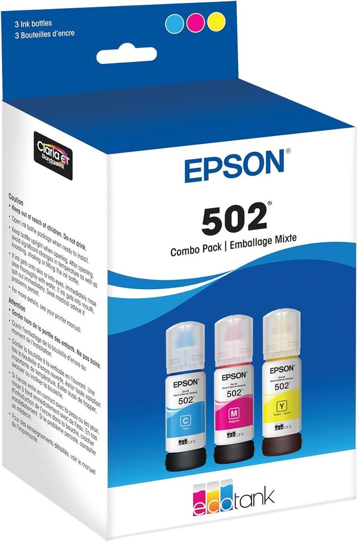 EPSON 502 EcoTank Ink Ultra-high Capacity Bottle Color Combo Pack Works with ET-2750, ET-2760, ET-2850, ET-3750, ET-3760, ET-3850, ET-4850, and other select EcoTank models