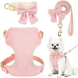 Small Dog Collar Harness and Leash Set, Dog Harness no Pull with Bowtie, Breathable Cotton Adjustable Pet Puppy Harness, Easy Walk Dog Harness, S(1418.9")