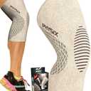 Physix Gear Knee Compression Sleeve for Men & Women - Best Compression Knee Brace for Walking, Running, Gym, Basketball, Weightlifting,Workout, Sports - Knee sleeves Support Compression & Stability (Beige/Black), L