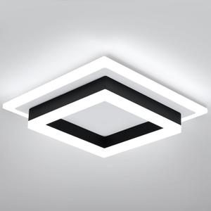 32W Modern LED Ceiling Light, Small Flush Mount Light Fixture, 6500K Cold White Ceiling Lamp, Square Hallway Lighting Fixtures for Living Room Bedroom Bathroom Kitchen (White, Cold White) (1 PACK, White&Black-6000K)