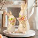 2 Pcs Easter Decorations Spring Glitter Bunny Flower Figurines Gold White Rhinestone Rabbit Resin Statue Set Cute Crystal Bunny Table Gifts or Home Desk Centerpieces Tiered Tray Indoor Decor