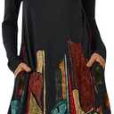 Tunic Dress for Women 2025 Casual Trendy Long Sleeve Crew Neck Vintage Printed T Shirt Dress Fashion Pullover Loose Swing Midi Dress with Pockets Size L Khaki