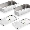 Kingrol 2 Pack 1/3 Size Hotel Pans with Lids, 3-5/8" Depth, 22 Gauge Steam Table Pan, Stainless Steel Counter pan, Food Service Pan for Kitchen