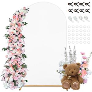 7.2 FT Arch Backdrop Cover, White Spandex Round Top Metal Arch Backdrop Stand Cover with Balloon Tie Tool for Wedding Ceremony Baby Shower Gender Reveal Birthday Party Photo Background Decorations