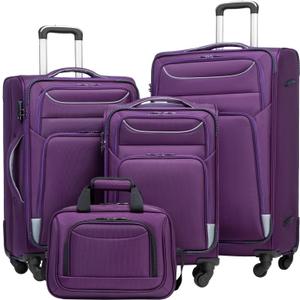 Coolife Luggage 4 Piece Set Suitcase Spinner TSA Lock Softshell lightweight (purple+sliver)