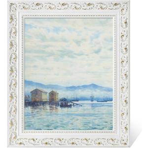 DIY Ornate Frame for 16x20 Canvas Paintings, 3" Wide Antique White for Oil Painting Art Prints, Wood Frame for Home Living Room Wall Decor (Empty, No Backboard)