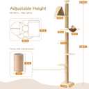 FUKUMARU Floor to Ceiling Cat Tree, 6 Level Adjustable Height (6-10 ft) Climbing Tower with Thickened Scratching Posts, Cats Activity Center with Cozy Hammock - Beige