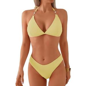 swimall Women's Triangle Bikini Set Cheeky High Cut Sexy Two Piece Swimsuit Cute Halter Bathing Suit, Medium