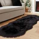 EasyJoy Ultra Soft Fluffy Shaggy Area Rug Faux Fur Rug Chair Cover Seat Pad Fuzzy Area Rug for Bedroom Floor Sofa Living Room (2 x 6 ft Sheepskin, Black)
