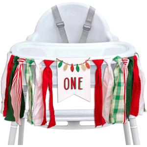 Christmas High Chair Banner - Red and Green One Sign Banner for 1st Birthday Decorations,Merry Christmas Garland,Xmas Birthday Party Supplies (christmas light banner)