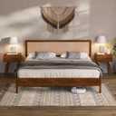 Bme Nipe Bed Frame with Headboard, Bohemian and Mid-Century Modern Style, Solid Acacia Wood Platform Bed with Slat Support, No Box Spring Needed, Easy Assembly, King - Dark Chocolate