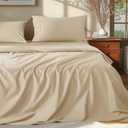 Shilucheng 100% Egyptian Cotton Queen Size Sheets Set - 1000 Thread Count，Luxury Cotton Bed Sheets，Breathable & Cooling Bedding and Pillow Cases, 16 Inch Deep Pocket - 4 Piece (Beige, Queen)