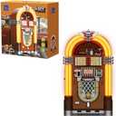 PANTASY Retro Jukebox Building Kit with Coin & Sound Function, Mechanical Music Box Model with Acrylic Records, Recording Studio & Minifigure, Collectible Construction Toy Gift for Adults and Teens