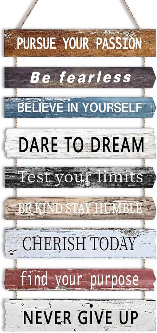 Joyhawk Motivational Wall Art Decor with Positive Quotes, Inspirational Wall Art Room Decor for Teen Girls Women, Rustic Wall Hanging Plaque Sign for Home Office Living Room Bathroom - 12x24 inch (pursue your passion)