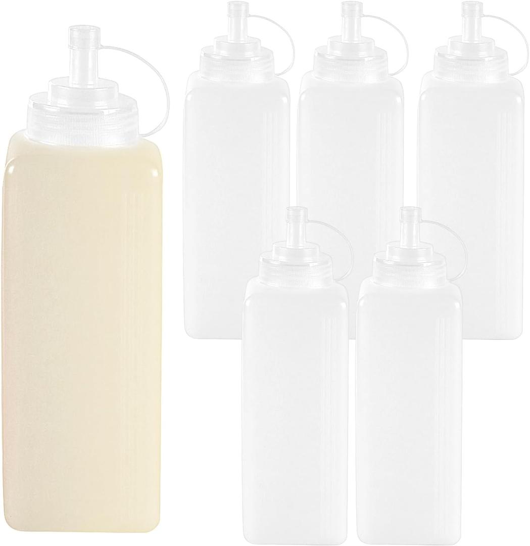 SINJEUN 6 Pack 1000ml Square Squeeze Bottles, Wide Mouth Condiment Containers with Caps, White