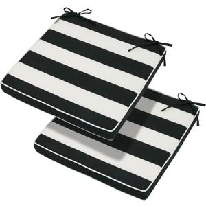 Magpie Fabrics Indoor Outdoor Waterproof Square Chair Cushion, 18" x 18" x 2.5", 2 Pack, Water Resistant Seat Cushions, for Patio Garden Office, Black White