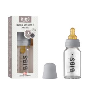 BIBS Baby Glass Bottle. Anti-Colic. Round Natural Rubber Latex Nipple. Supports Natural Breastfeeding, Complete Set - 110 ml, Cloud