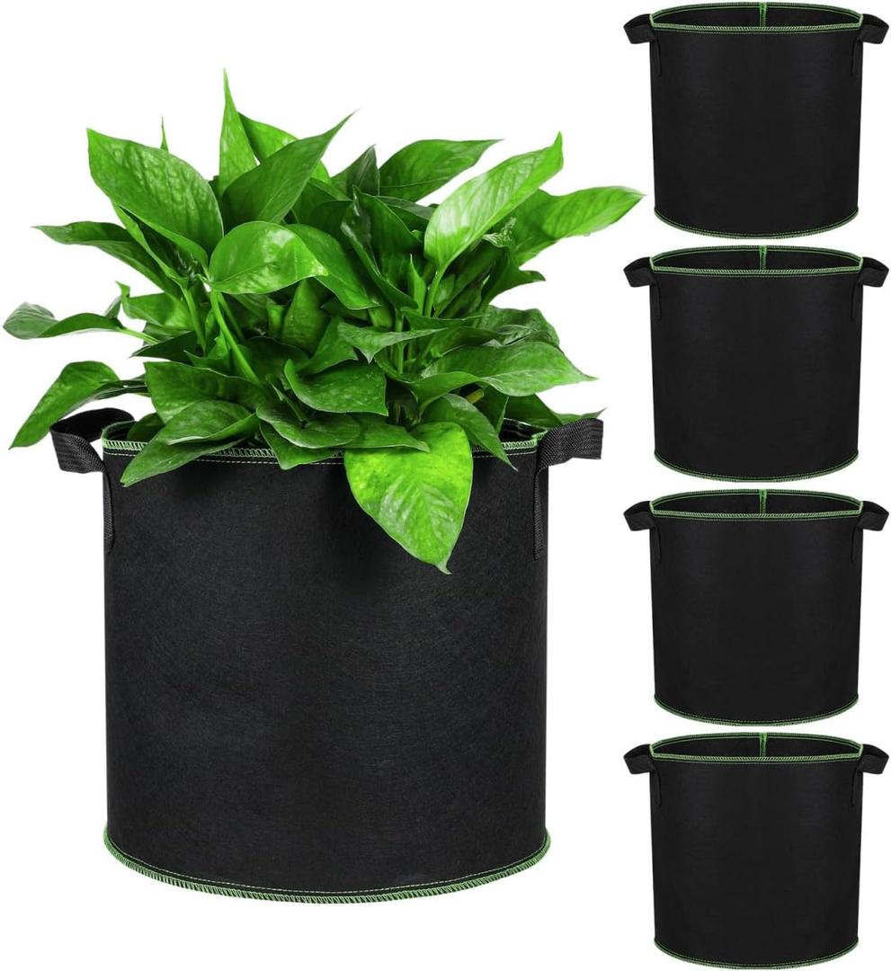 Grow Bags Fabric Plant Bag: 5 Pcs 4 Gallon Planter Bags with Handles - Heavy Duty Grow Pots Nonwoven Garden Bag for Plants Flower Vegetable Gardening