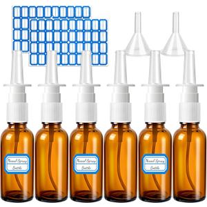 10 Pcs Nasal Spray Bottle, 30ML/1oz 6 Pcs Glass Nose Spray Bottle Empty, Fine Mist Sprayers Atomizers with 2 Funnels and 2 Labels