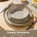 GBHOME Stoneware Dinnerware Sets for 4, 12 Pieces Rustic Earthenware Plates and Bowls Set, Handmade Reactive Glaze Ceramic Plate Sets, Chip Resistant Dishes, Microwave & Dishwasher Safe, Oatmeal Linen