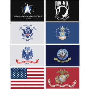 3 * 5 FT Lot of 8 Branches Military Set Polyester Banner Space Force,Air Force,Navy,Coast Guard, Army,Pow Mia,United States Flags (3 * 5 FT)