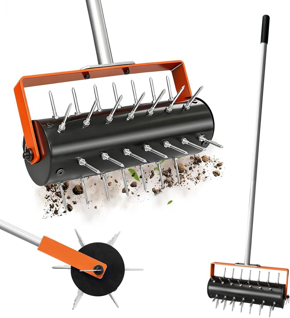 Rolling Lawn Aerator Tool Heavy Duty Manual Push Aerator Lawn Tool with 42 Spikes Lawn Aerator Spike Tool for Maintaining Garden Yard Soil Health