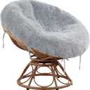HOMBYS Shaggy Cover for Papasan Cushion, Fluffy Plush Faux Fur Zippered Slipcover Only, Removable and Machine Washable Chair Cushion Covers with 8 Ties- (Fit 50-52inch,Light Grey)