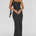 2026 Satin One Shoulder Maxi Dress for Women Summer Silk Formal Elegant Backless Ruffle Sleeveless Wedding Guest Dresses (L)