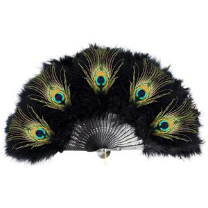 Yolyoo Vintage Style Marabou Feather Hand Fan Peacock Folding Handheld Fan for Dancing Party Flapper(Black)