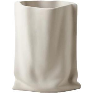 Creative fold Paper Bag Ceramic vase Handmade Ceramic vase Living Room Bedroom Model Room Flower Arrangement Ornaments Jewelry (White)