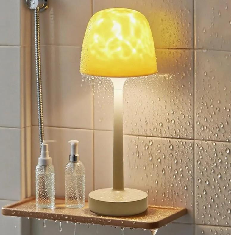 Shower Lamp - Waterproof Bathroom Lamp with 16 Color Ocean Wave Projector, Rechargeable Shower Light with Touch & Remote Control, Cordless Light for Inside Shower/Bathtub