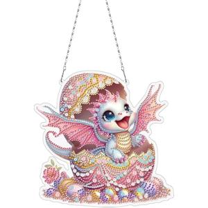 Pink Cute Dragon Diamond Painting Hanging Pendant Kit, 5D DIY Acrylic Crystal Special Shaped Window Garden Animal Diamond Art Ornament for Adult (ZD04)