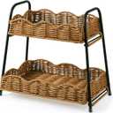 Geelin 2 Tier Stackable Cabinet Organizer Shelves 12.8" x 8.7" x 12" Kitchen Counter Shelves Natural Rattan Scalloped Wicker Basket Boho Spice Rack for Kitchen Bathroom Laundry Living Room Decoration