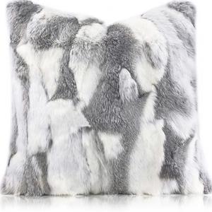 Genuine Natural Fur Pillow Covers, Real Rabbit Fur 20x20 Throw Pillows, Super Soft Silky Pillowcase, Animal Skin Cushion Cover for Couch Sofa Living Room Bedroom Decor, Gray White