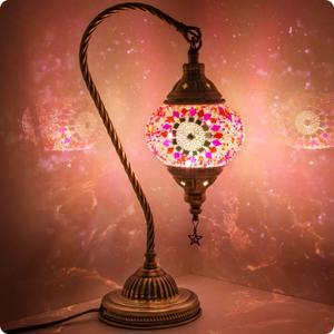 Yarra-Decor Turkish Moroccan Lamp with Bronze Base 3 Color Options Handmade Swan Neck Tiffany Mosaic Glass Bedside Lamps for Bedroom (LED Bulb Included) (3) (Red1)
